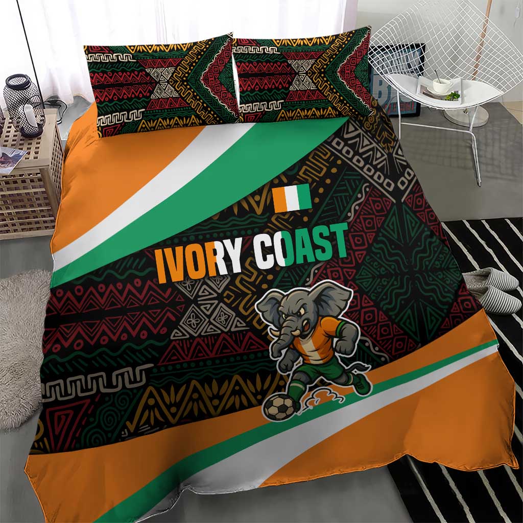 Ivory Coast Elephants Football Bedding Set Soccer with Tribal Pattern - African Pride