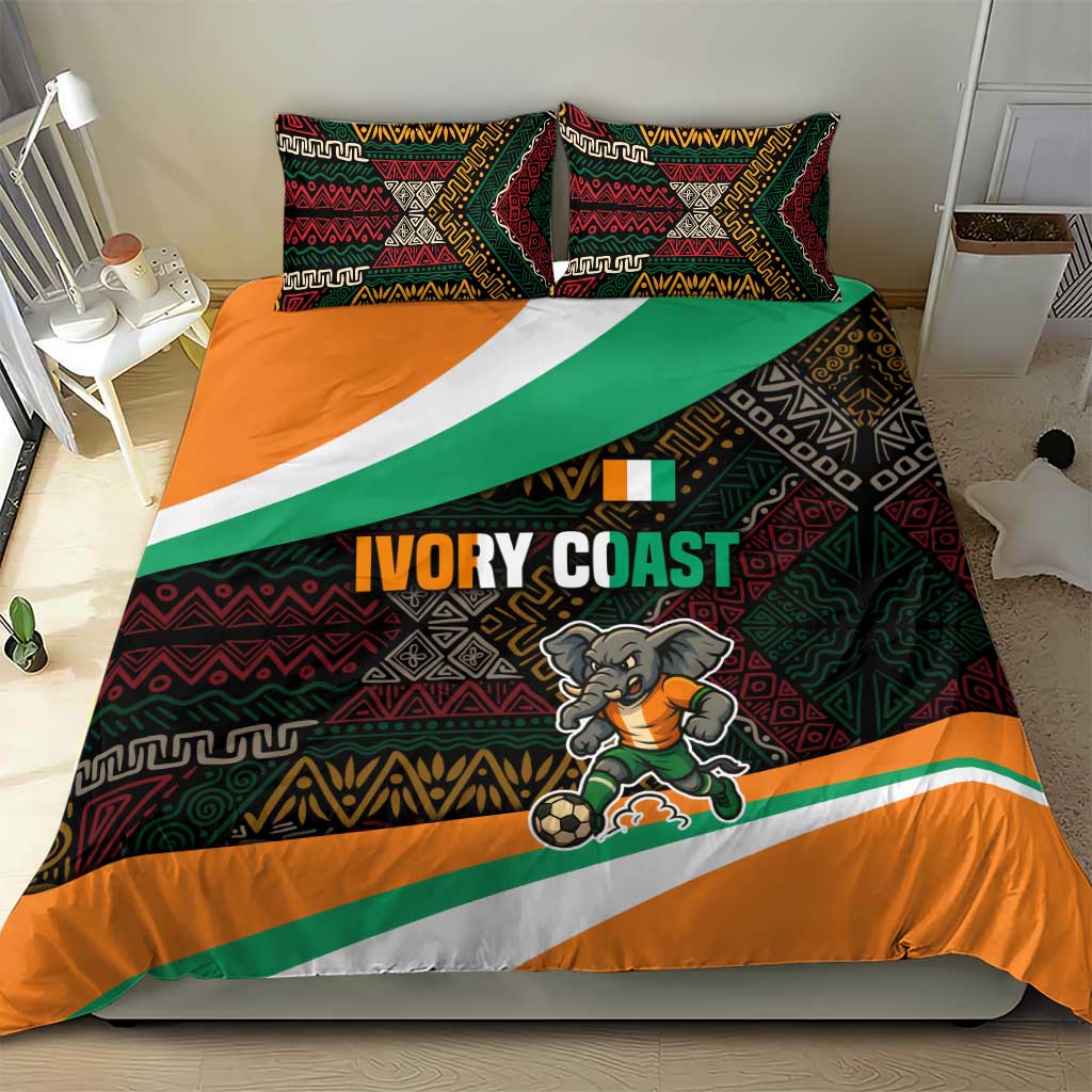 Ivory Coast Elephants Football Bedding Set Soccer with Tribal Pattern - African Pride