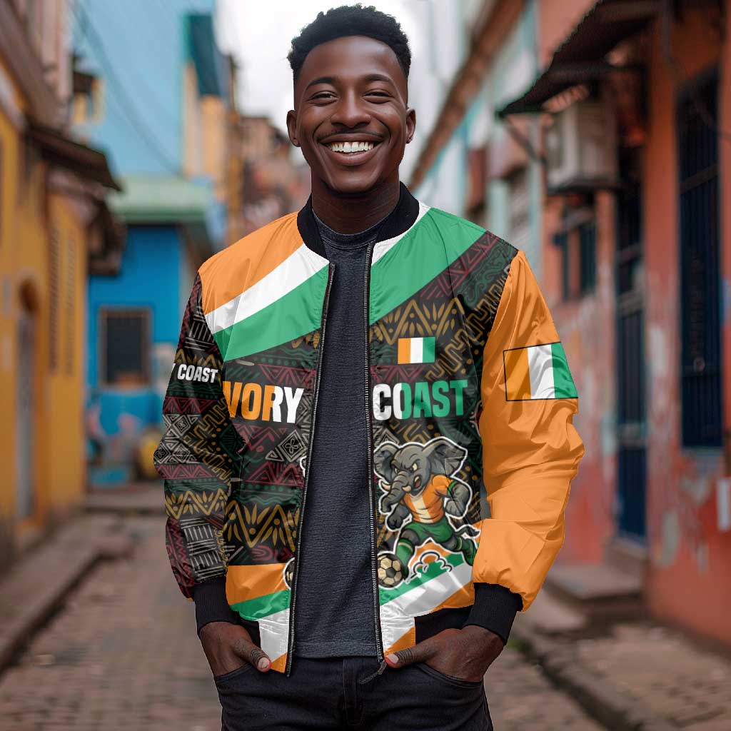 Ivory Coast Elephants Football Bomber Jacket Soccer with Tribal Pattern - African Pride
