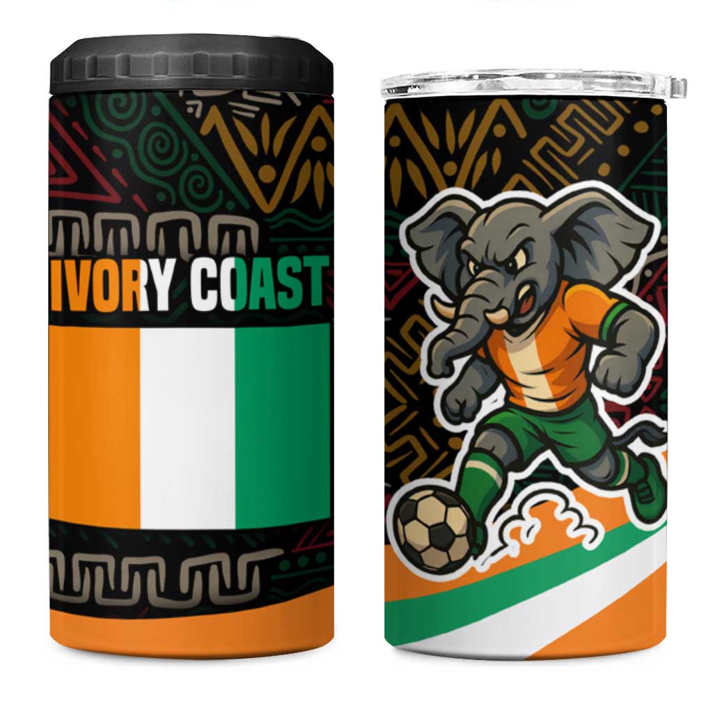 Ivory Coast Elephants Football 4 in 1 Can Cooler Tumbler Soccer with Tribal Pattern - African Pride