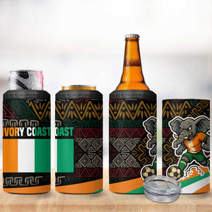 Ivory Coast Elephants Football 4 in 1 Can Cooler Tumbler Soccer with Tribal Pattern - African Pride
