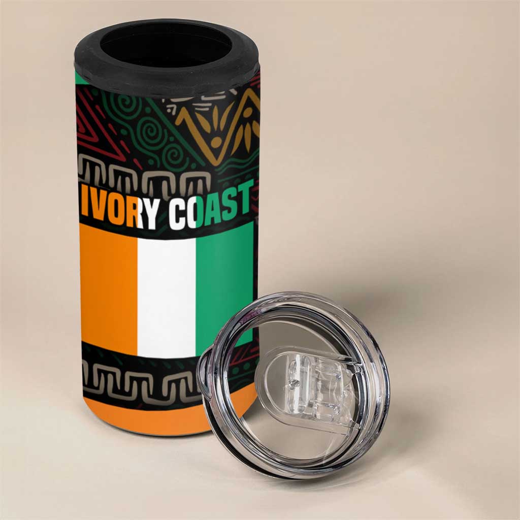 Ivory Coast Elephants Football 4 in 1 Can Cooler Tumbler Soccer with Tribal Pattern - African Pride