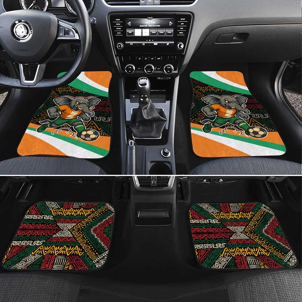 Ivory Coast Elephants Football Car Mats Soccer with Tribal Pattern - African Pride