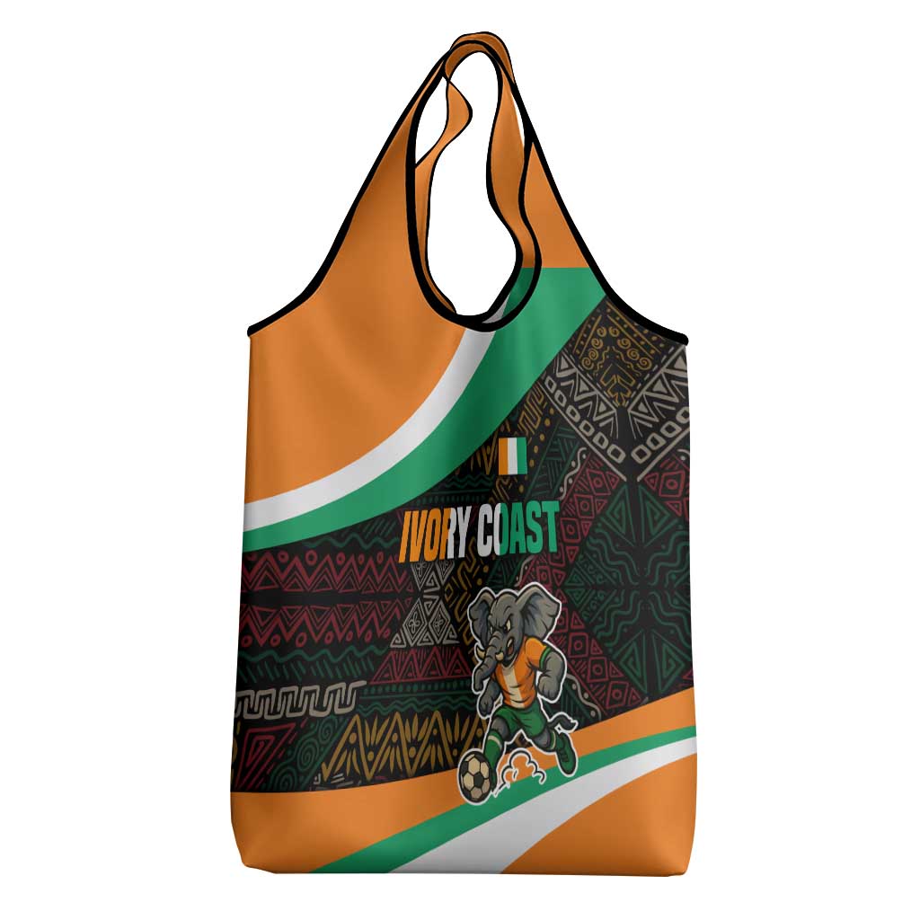 Ivory Coast Elephants Football Grocery Bag Soccer with Tribal Pattern - African Pride