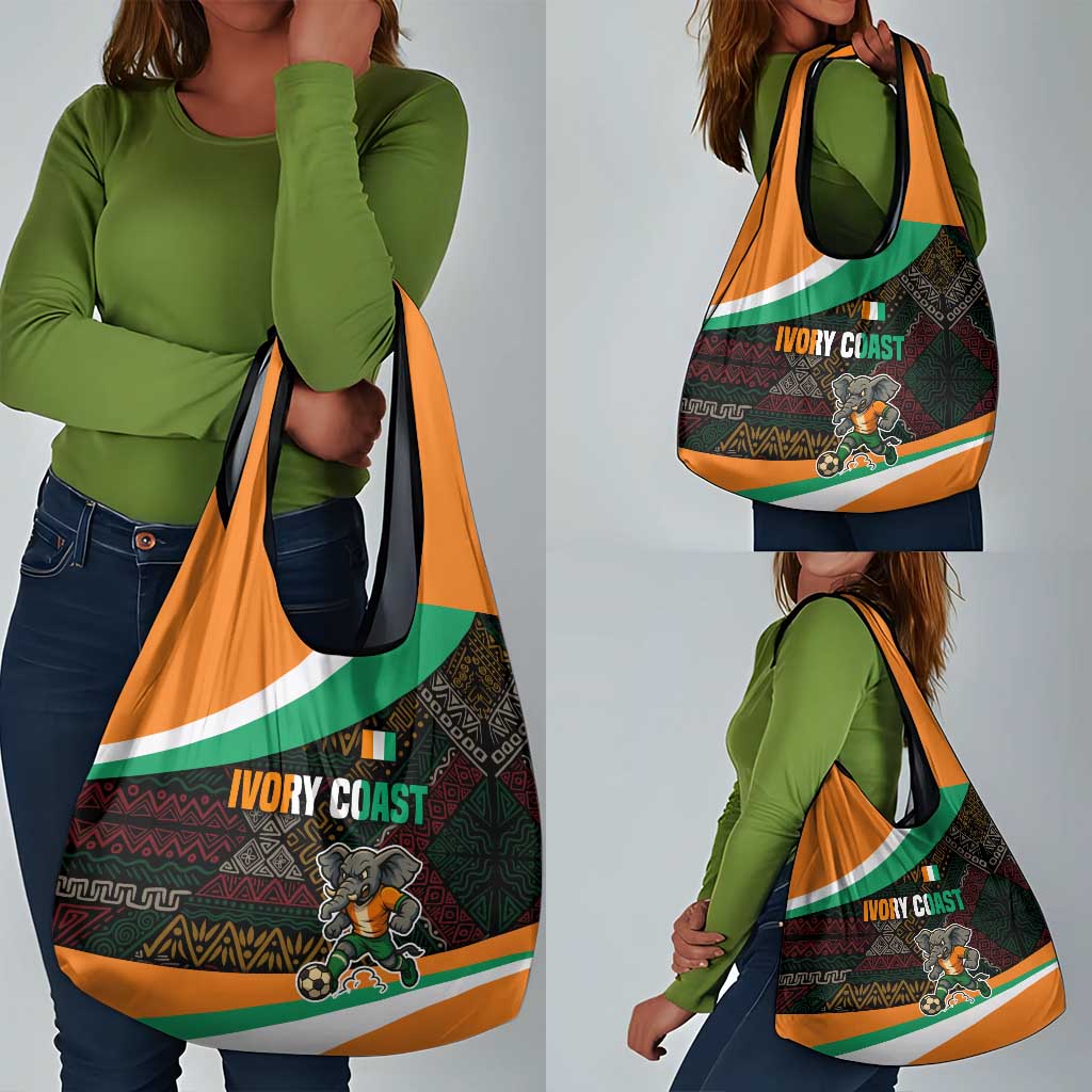 Ivory Coast Elephants Football Grocery Bag Soccer with Tribal Pattern - African Pride