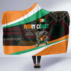 Ivory Coast Elephants Football Hooded Blanket Soccer with Tribal Pattern - African Pride