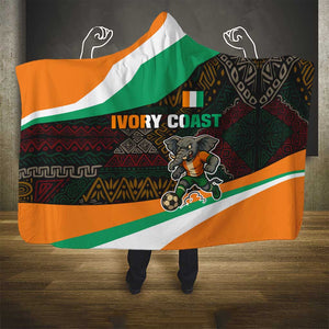 Ivory Coast Elephants Football Hooded Blanket Soccer with Tribal Pattern - African Pride