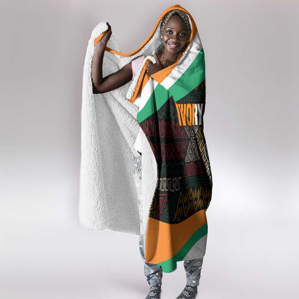Ivory Coast Elephants Football Hooded Blanket Soccer with Tribal Pattern - African Pride