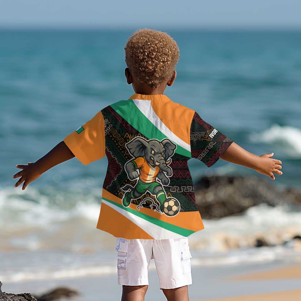 Ivory Coast Elephants Football Kid Hawaiian Shirt Soccer with Tribal Pattern - African Pride