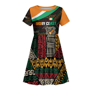 Ivory Coast Elephants Football Kid Short Sleeve Dress Soccer with Tribal Pattern - African Pride