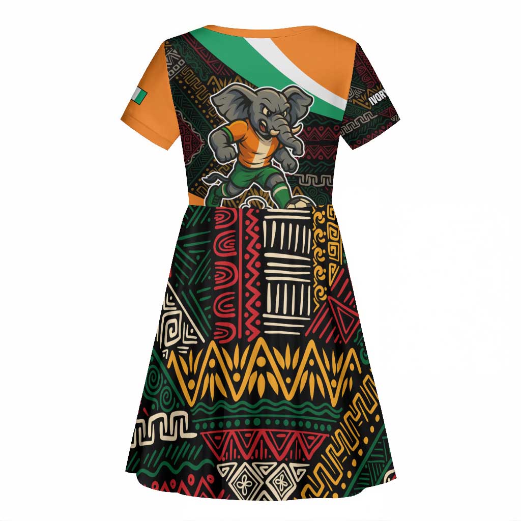 Ivory Coast Elephants Football Kid Short Sleeve Dress Soccer with Tribal Pattern - African Pride