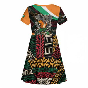 Ivory Coast Elephants Football Kid Short Sleeve Dress Soccer with Tribal Pattern - African Pride
