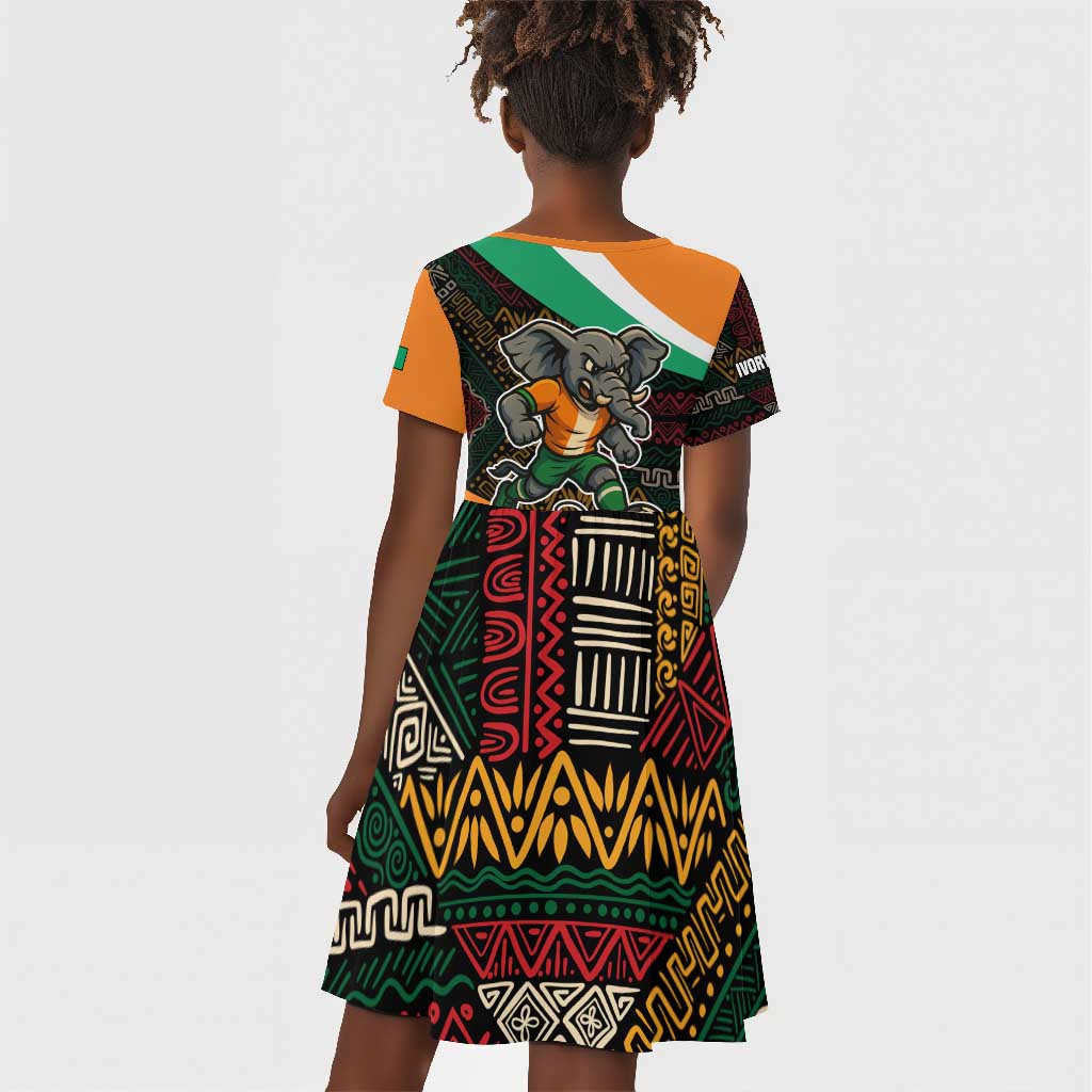 Ivory Coast Elephants Football Kid Short Sleeve Dress Soccer with Tribal Pattern - African Pride
