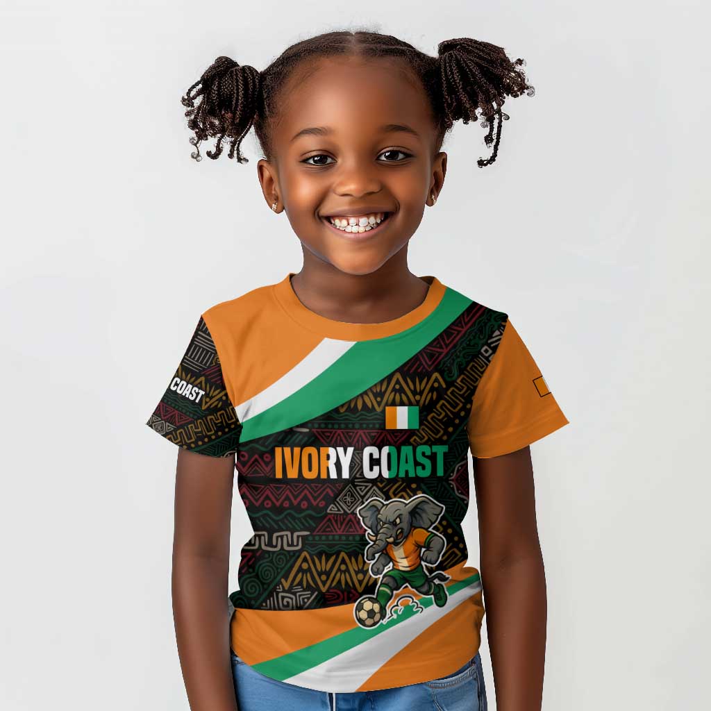 Ivory Coast Elephants Football Kid T shirt Soccer with Tribal Pattern - African Pride