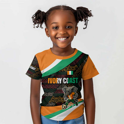 Ivory Coast Elephants Football Kid T shirt Soccer with Tribal Pattern - African Pride