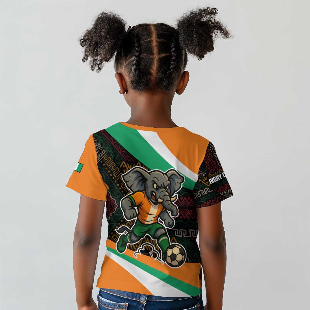 Ivory Coast Elephants Football Kid T shirt Soccer with Tribal Pattern - African Pride