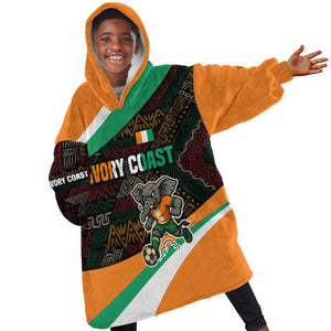 Ivory Coast Elephants Football Kid Wearable Blanket Hoodie Soccer with Tribal Pattern - African Pride