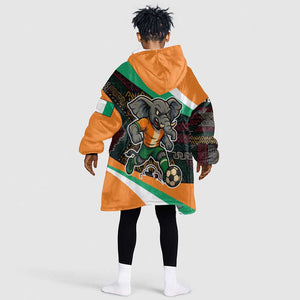 Ivory Coast Elephants Football Kid Wearable Blanket Hoodie Soccer with Tribal Pattern - African Pride