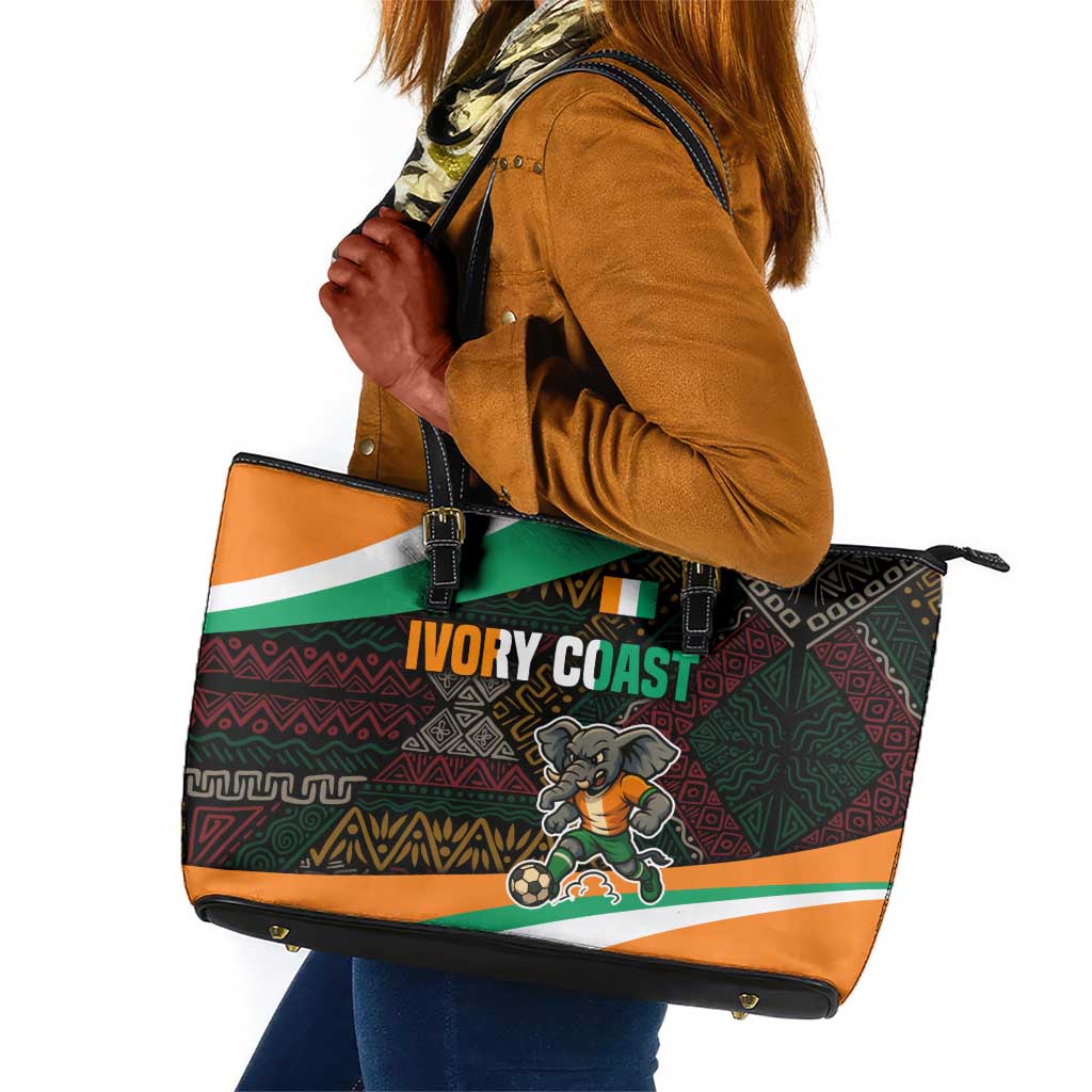 Ivory Coast Elephants Football Leather Tote Bag Soccer with Tribal Pattern - African Pride