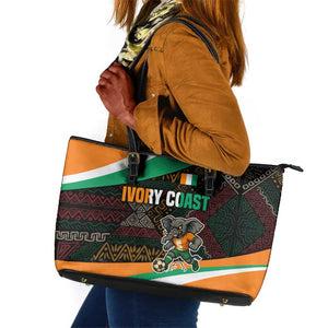 Ivory Coast Elephants Football Leather Tote Bag Soccer with Tribal Pattern - African Pride