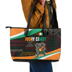Ivory Coast Elephants Football Leather Tote Bag Soccer with Tribal Pattern - African Pride
