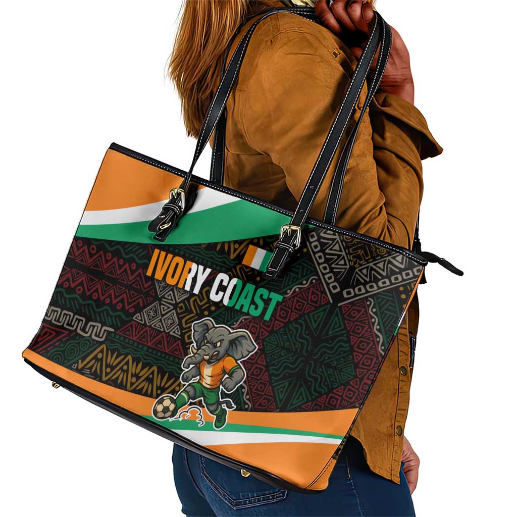 Ivory Coast Elephants Football Leather Tote Bag Soccer with Tribal Pattern - African Pride