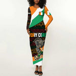 Ivory Coast Elephants Football Long Sleeve Bodycon Dress Soccer with Tribal Pattern - African Pride