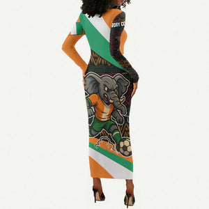 Ivory Coast Elephants Football Long Sleeve Bodycon Dress Soccer with Tribal Pattern - African Pride