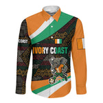 Ivory Coast Elephants Football Long Sleeve Button Shirt Soccer with Tribal Pattern - African Pride