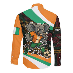 Ivory Coast Elephants Football Long Sleeve Button Shirt Soccer with Tribal Pattern - African Pride