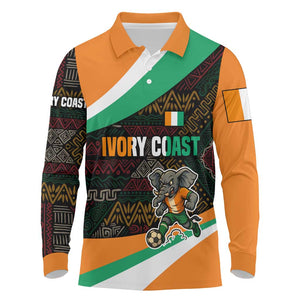 Ivory Coast Elephants Football Long Sleeve Polo Shirt Soccer with Tribal Pattern - African Pride