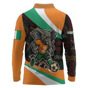 Ivory Coast Elephants Football Long Sleeve Polo Shirt Soccer with Tribal Pattern - African Pride