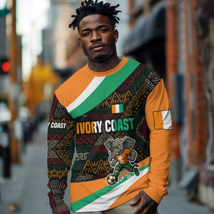 Ivory Coast Elephants Football Long Sleeve Shirt Soccer with Tribal Pattern - African Pride