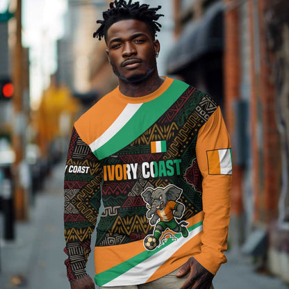 Ivory Coast Elephants Football Long Sleeve Shirt Soccer with Tribal Pattern - African Pride