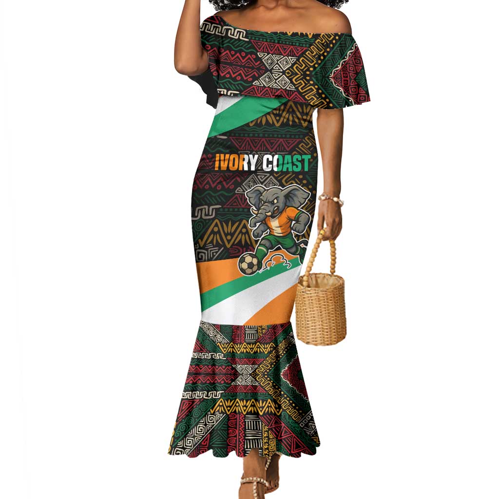 Ivory Coast Elephants Football Mermaid Dress Soccer with Tribal Pattern - African Pride
