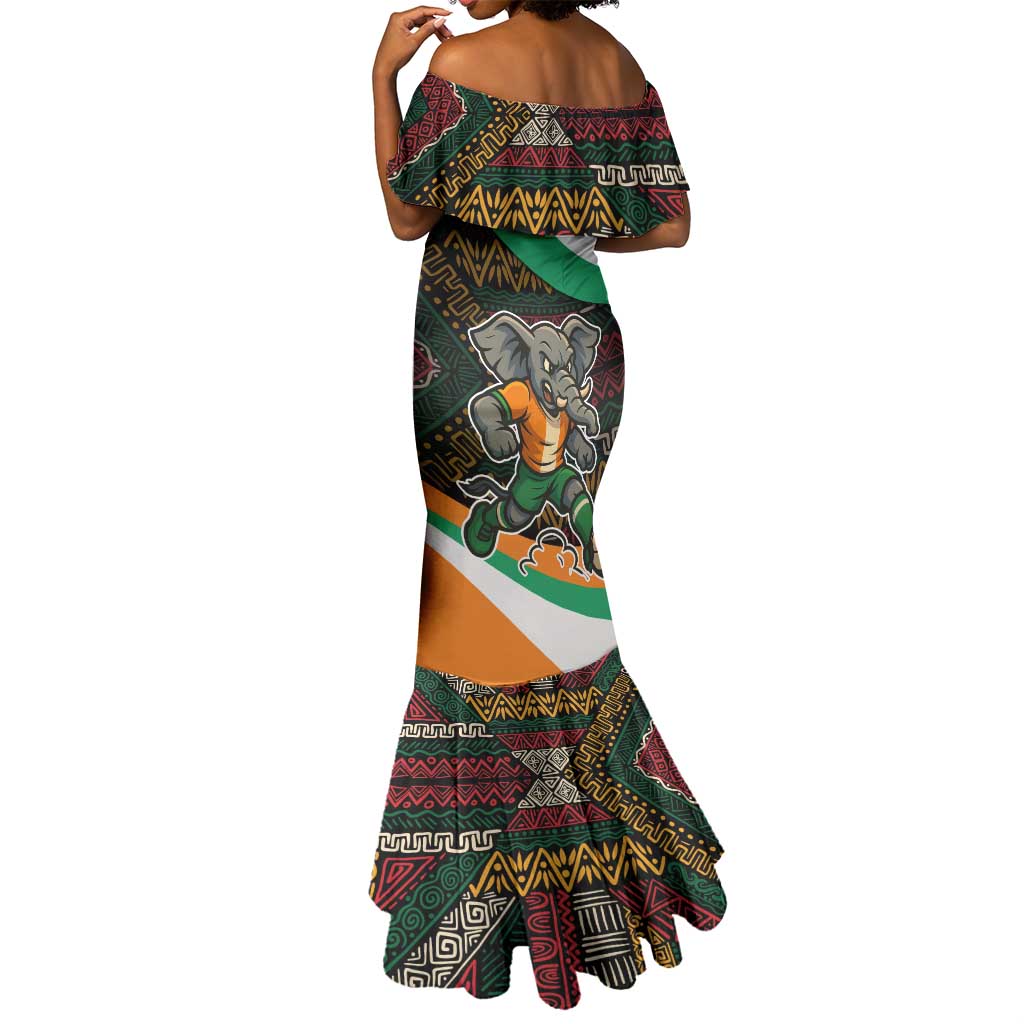 Ivory Coast Elephants Football Mermaid Dress Soccer with Tribal Pattern - African Pride