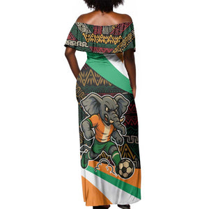 Ivory Coast Elephants Football Off Shoulder Maxi Dress Soccer with Tribal Pattern - African Pride