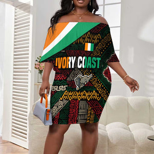 Ivory Coast Elephants Football Off Shoulder Short Dress Soccer with Tribal Pattern - African Pride