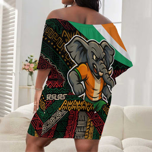 Ivory Coast Elephants Football Off Shoulder Short Dress Soccer with Tribal Pattern - African Pride