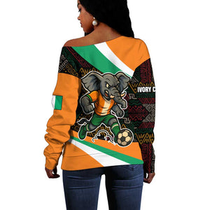 Ivory Coast Elephants Football Off Shoulder Sweater Soccer with Tribal Pattern - African Pride