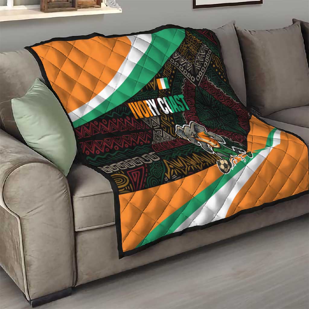 Ivory Coast Elephants Football Quilt Soccer with Tribal Pattern - African Pride