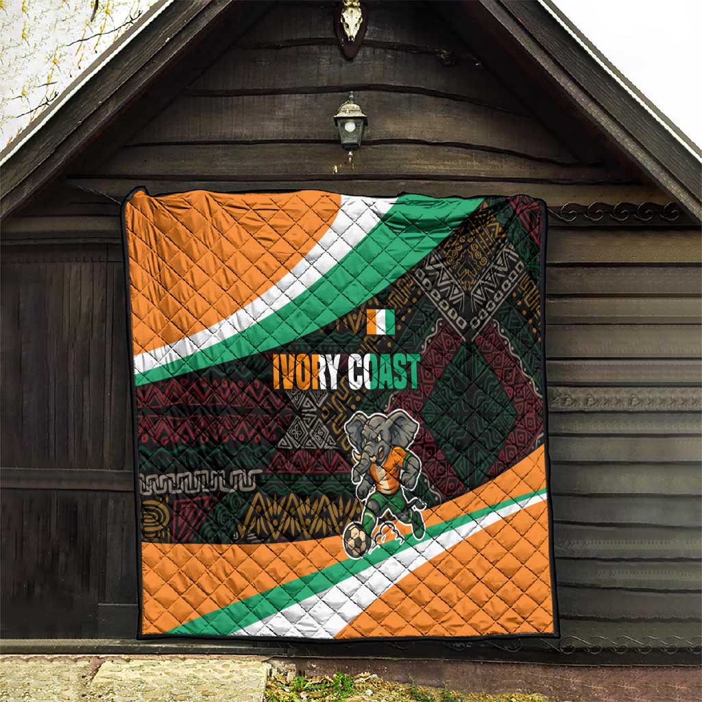 Ivory Coast Elephants Football Quilt Soccer with Tribal Pattern - African Pride