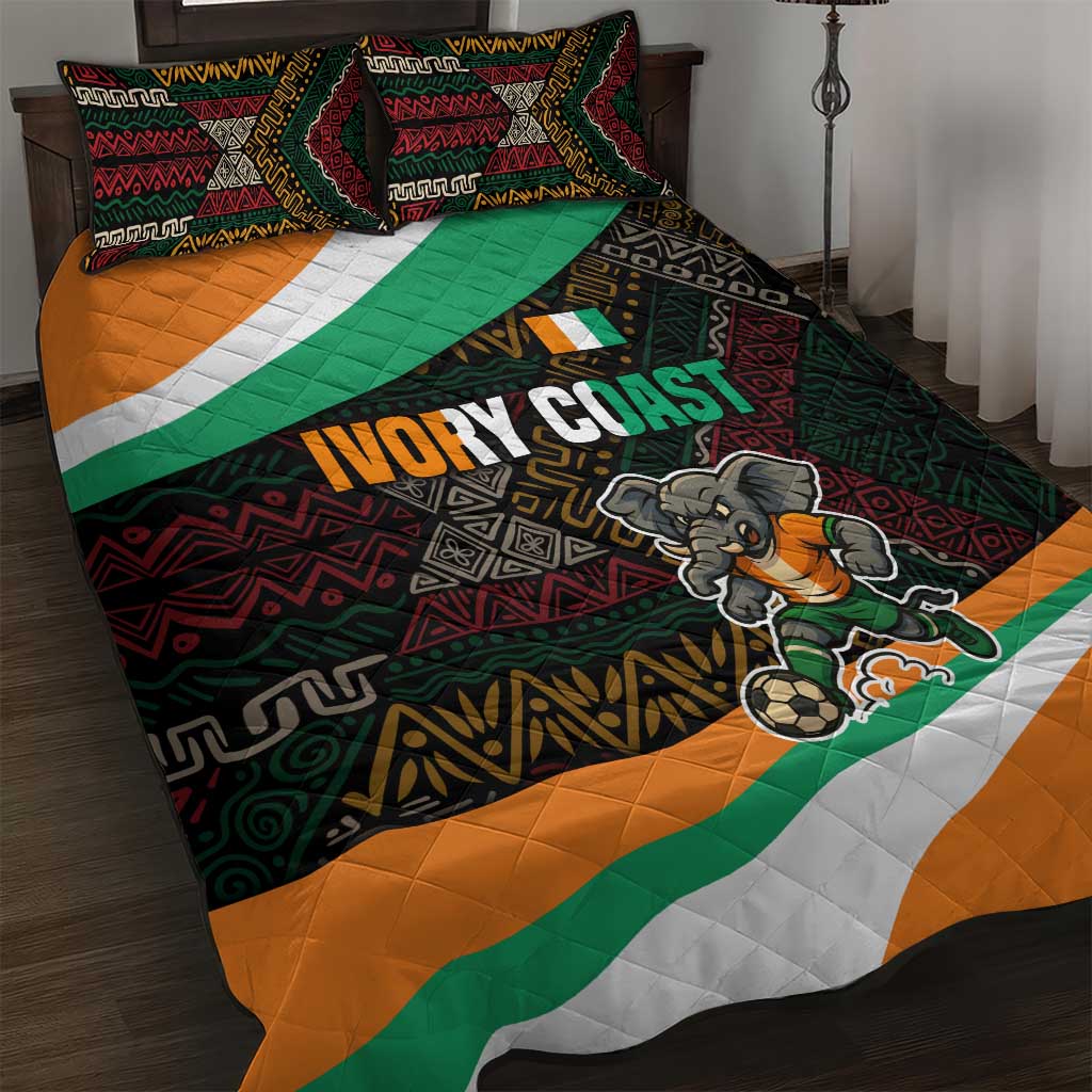 Ivory Coast Elephants Football Quilt Bed Set Soccer with Tribal Pattern - African Pride