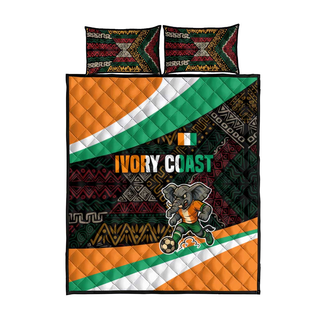Ivory Coast Elephants Football Quilt Bed Set Soccer with Tribal Pattern - African Pride