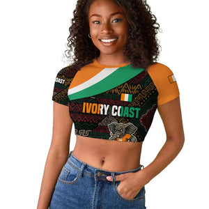Ivory Coast Elephants Football Raglan Cropped T shirt Soccer with Tribal Pattern - African Pride