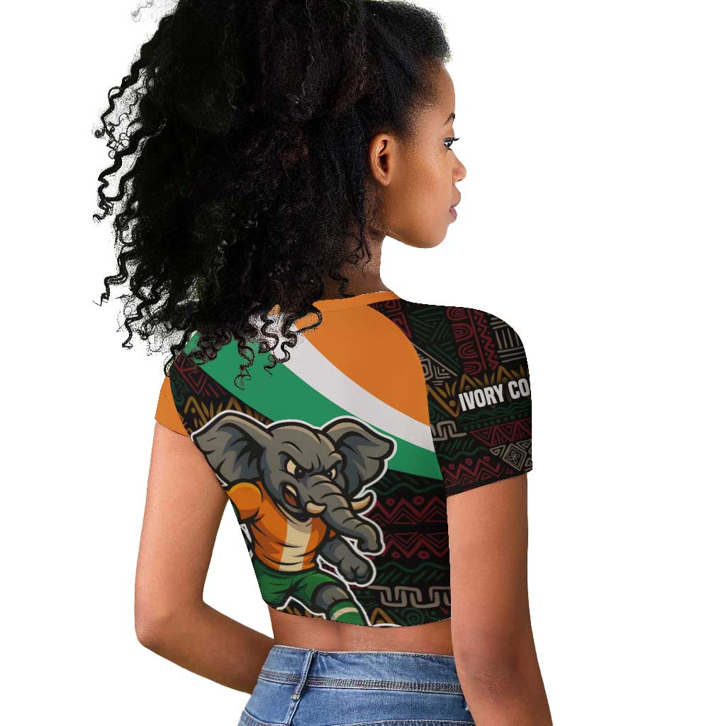 Ivory Coast Elephants Football Raglan Cropped T shirt Soccer with Tribal Pattern - African Pride