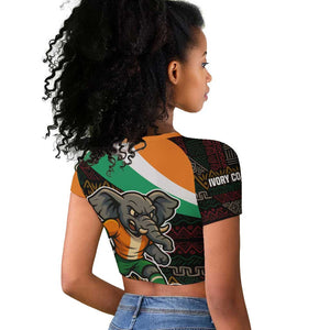 Ivory Coast Elephants Football Raglan Cropped T shirt Soccer with Tribal Pattern - African Pride