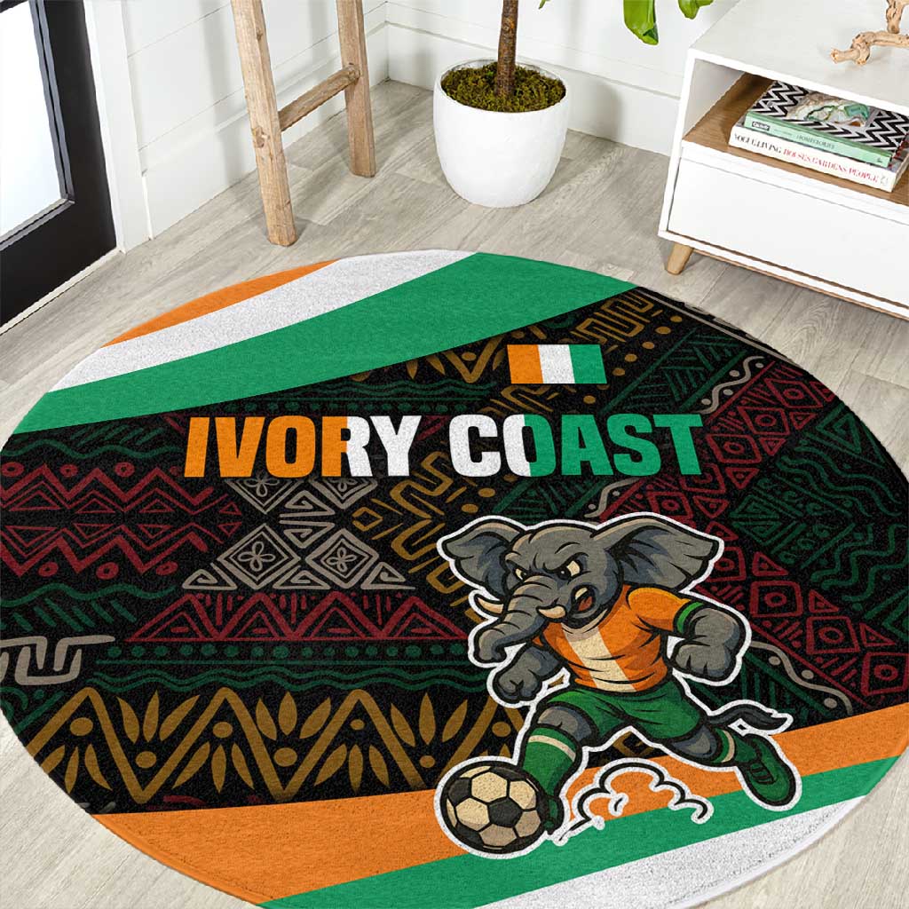 Ivory Coast Elephants Football Round Carpet Soccer with Tribal Pattern - African Pride