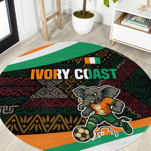 Ivory Coast Elephants Football Round Carpet Soccer with Tribal Pattern - African Pride