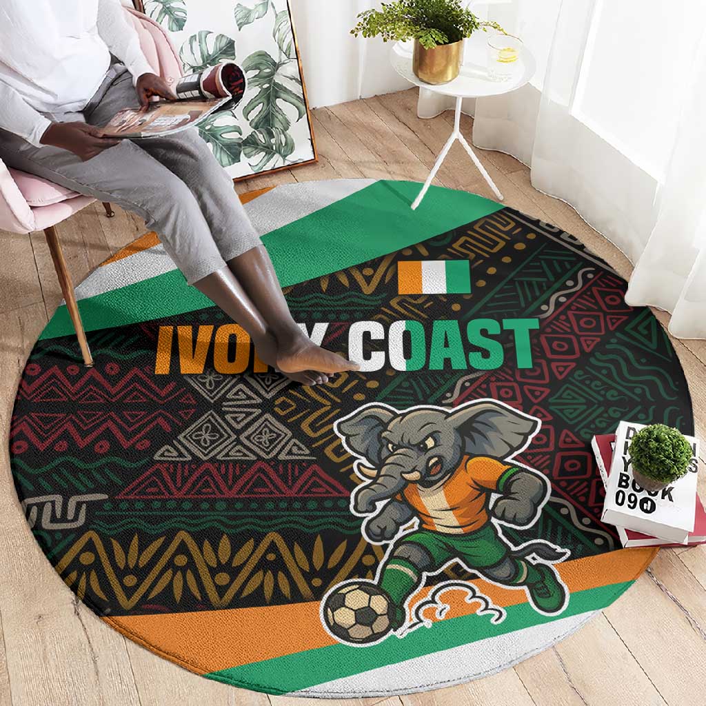 Ivory Coast Elephants Football Round Carpet Soccer with Tribal Pattern - African Pride